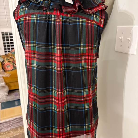J.Crew Sleeveless Ruffle-Collar top in Black Stewart Tartan Small NWT - Picture 6 of 7